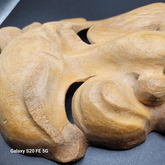 Natural Wood Hanging Wall Decor Carving - Laughing Face Hand Carved - Picture 15 of 15